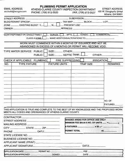 First page of the Plumbing Permit Application