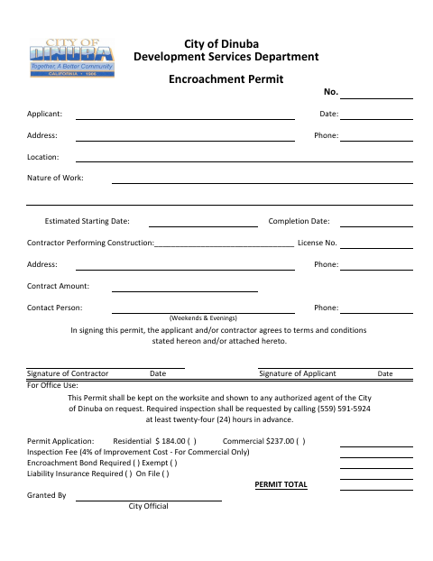 First page of the Encroachment Permit