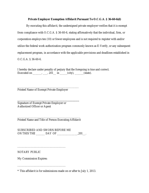 First page of the E-Verify Exemption Form - Business