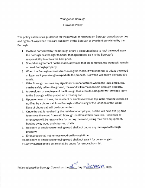First page of the Firewood Request Form