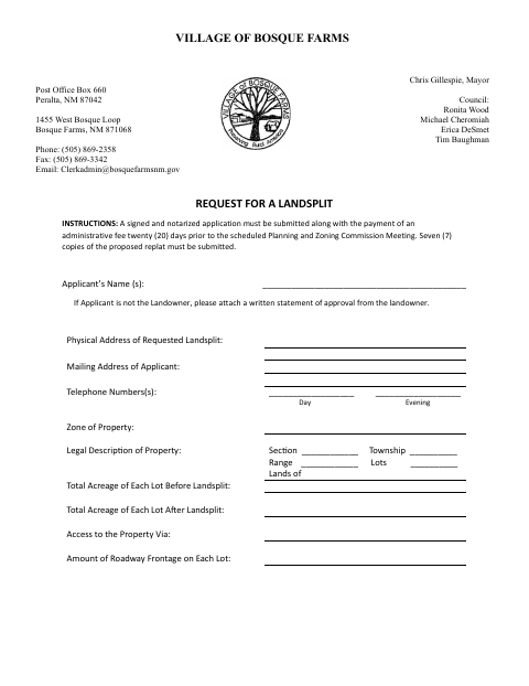 First page of the Request for a Land Split