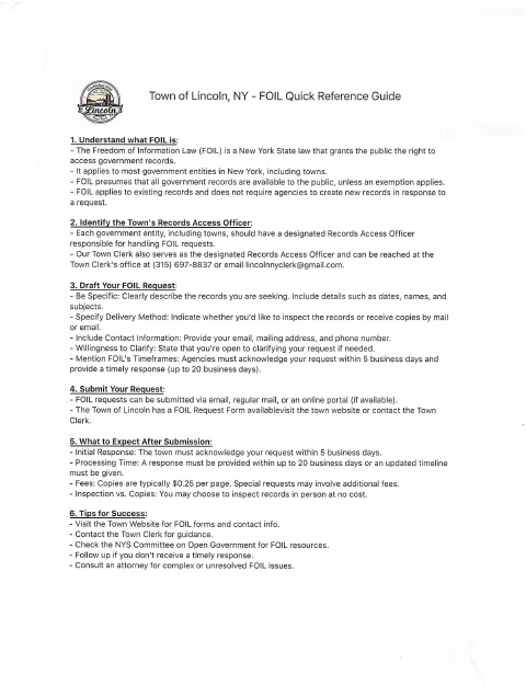 First page of the FOIL Request Form