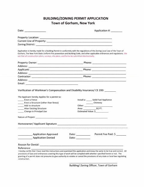 First page of the Building/Zoning Permit Application