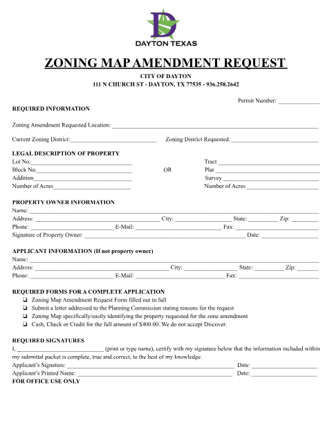 First page of the Zoning Map Amendment Request