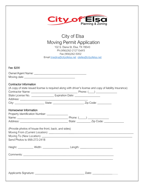 First page of the Moving Permit Application
