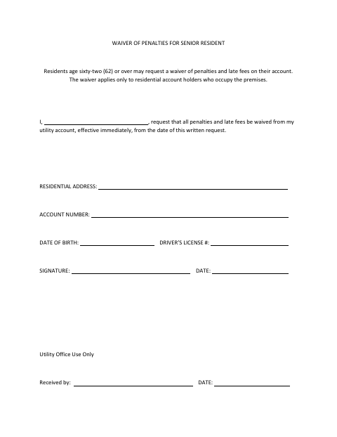 First page of the Waiver of Penalties for Senior Resident