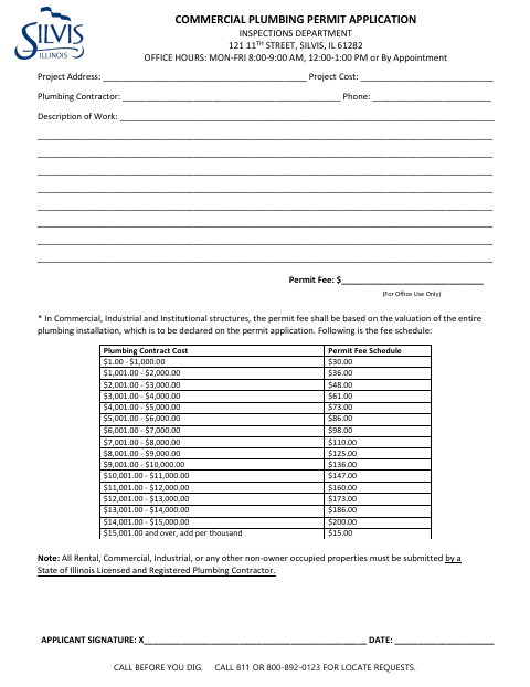 First page of the Commercial Plumbing Permit Application