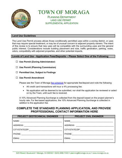 First page of the Land Use Permit Supplemental Application