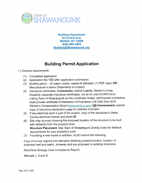 First page of the Building Permit Application