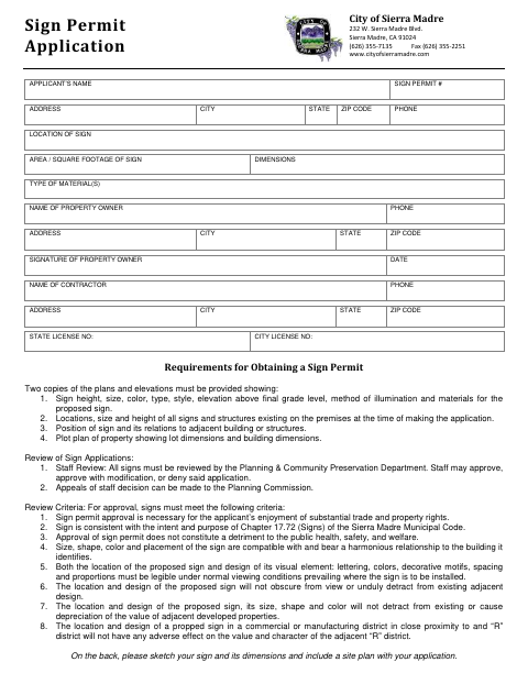 First page of the Sign Permit Application