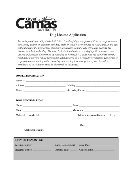 First page of the Dog License Application