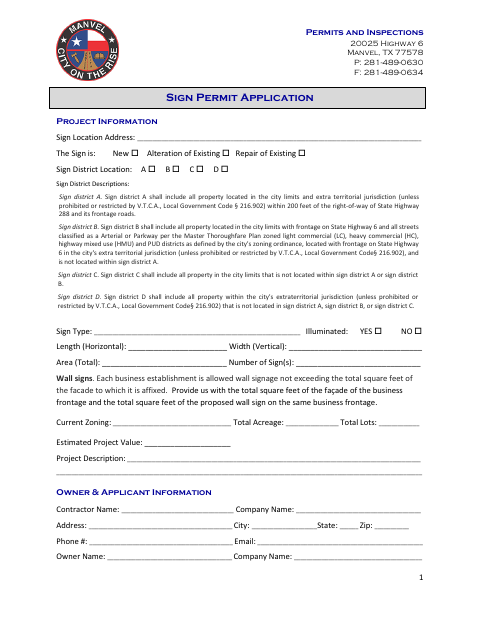 First page of the Sign Permit Application