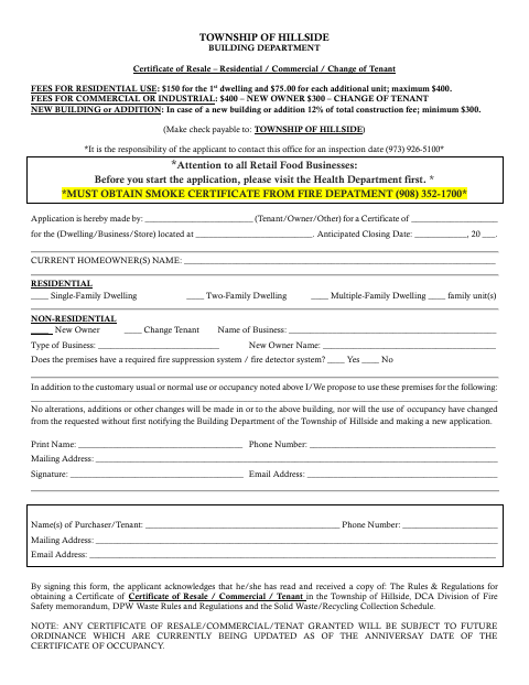 First page of the Certificate of Resale – Residential / Commercial / Change of Tenant