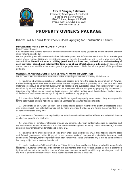 First page of the Owner-Builder Property Owner Package