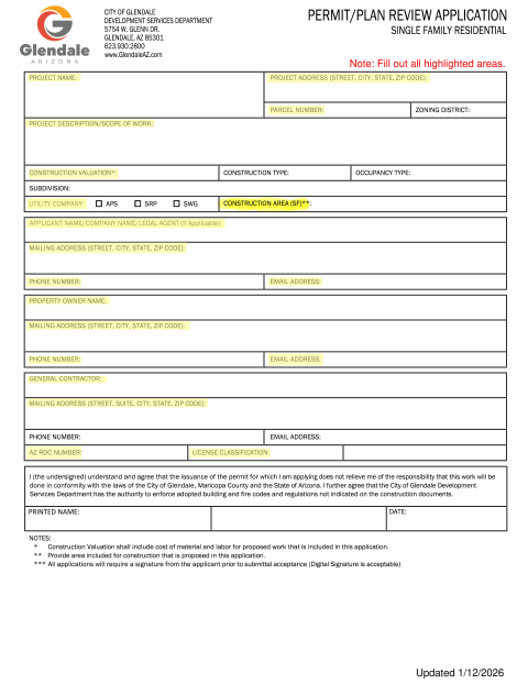 First page of the Residential Application Form