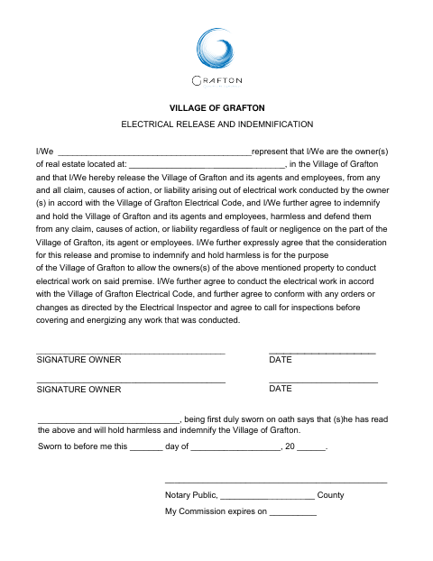 First page of the Electrical Release and Indemnification