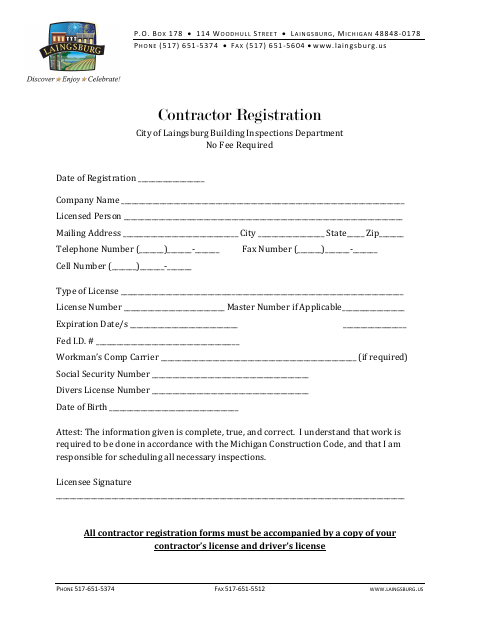 First page of the Contractor Registration
