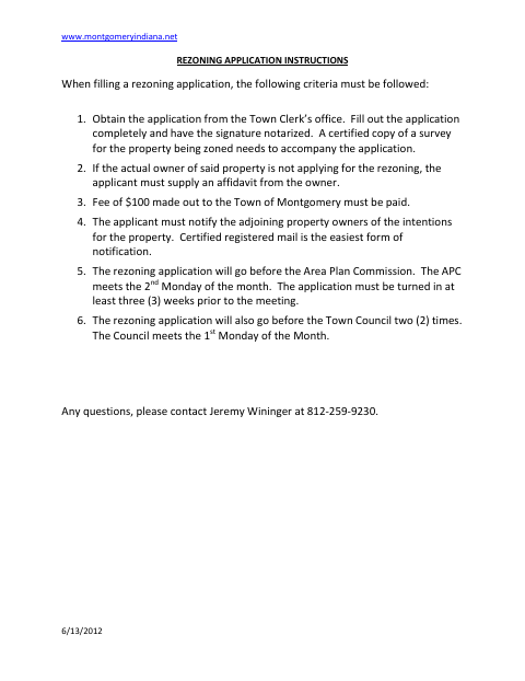 First page of the Rezoning Application