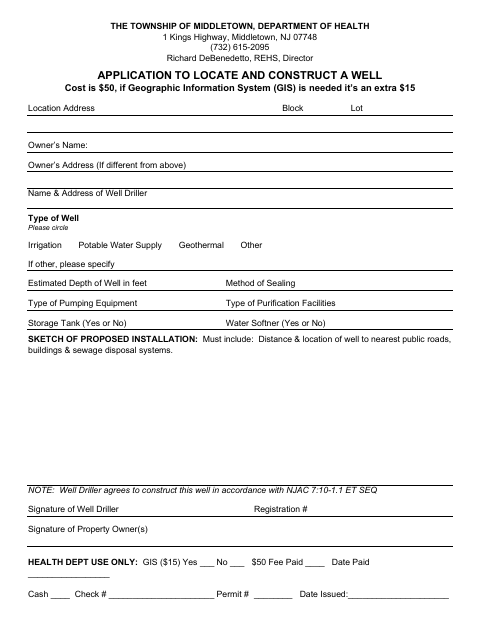 First page of the Application to Locate and Construct a Well