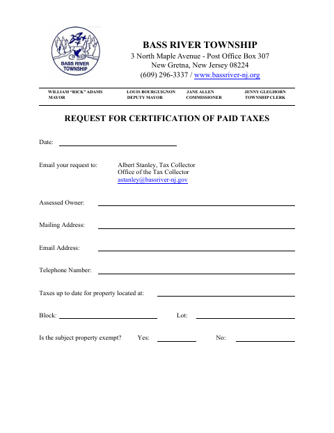 First page of the Request for Certification of Paid Taxes