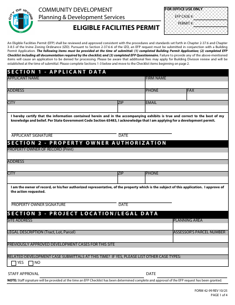 First page of the Eligible Facilities Permit