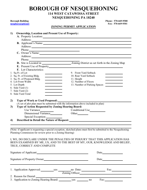 First page of the Zoning Permit Application