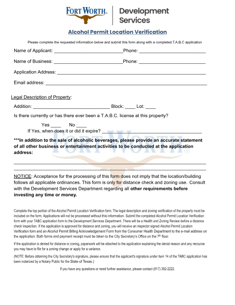 First page of the Alcohol Permit Location Verification