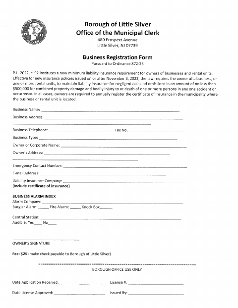 First page of the Business Registration Form