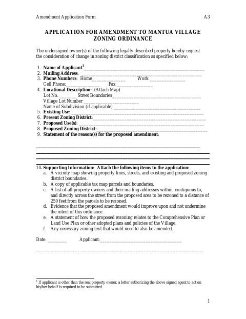 First page of the Application for Amendment to Zoning Ordinance