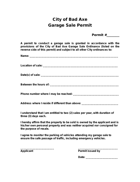 First page of the Garage Sale Permit