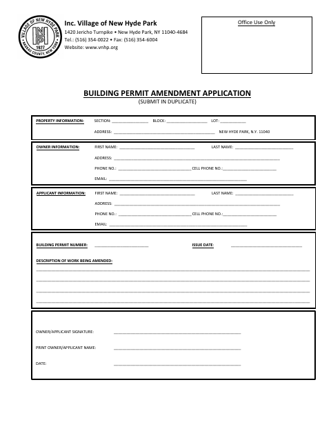 First page of the Building Permit Amendment Application