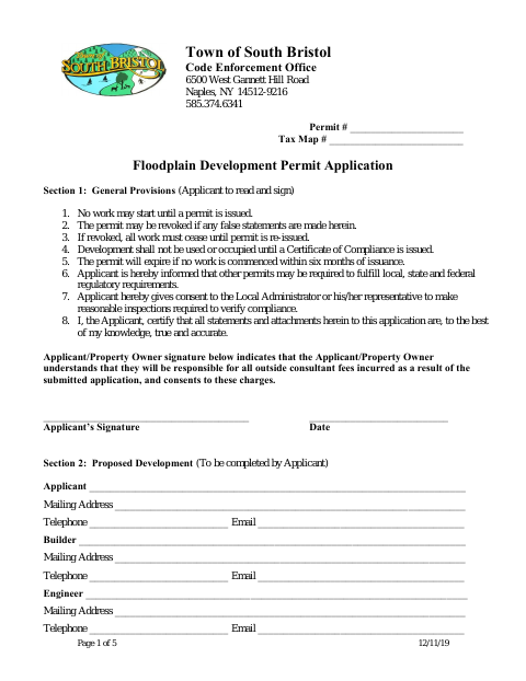First page of the Floodplain Development Permit Application
