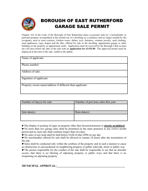 First page of the Garage Sale Permit Application