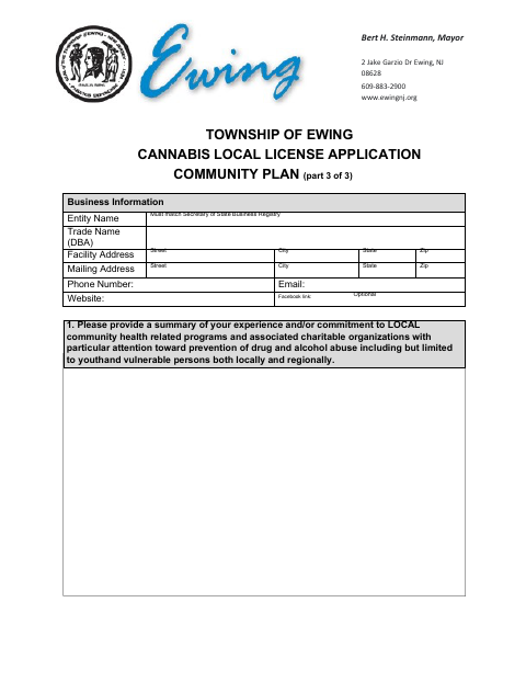 First page of the Cannabis Local License Application Community Plan