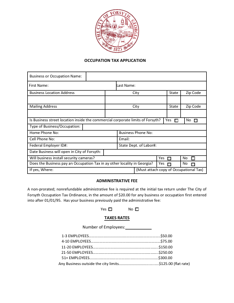 First page of the Occupation Tax Application E-Verify Affidavit