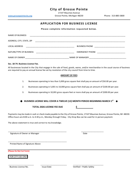 First page of the Business License Application