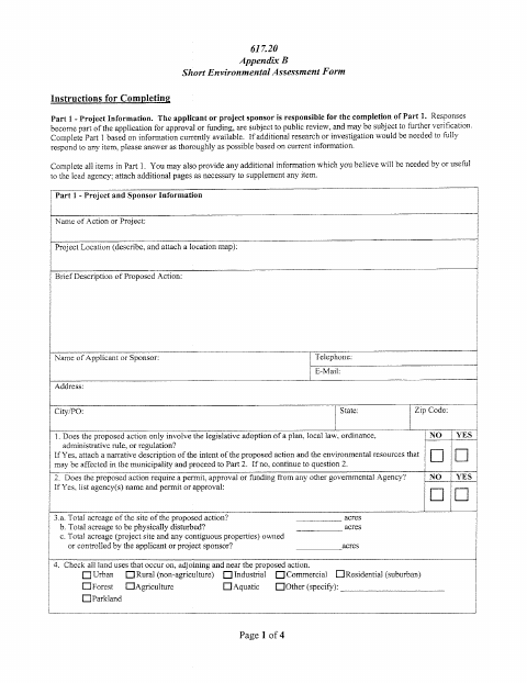 First page of the Short Environmental Assessment Form