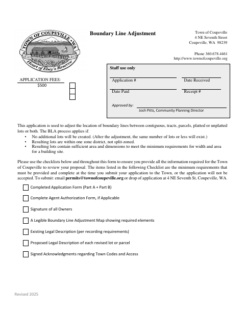 First page of the Boundary Line Adjustment Application