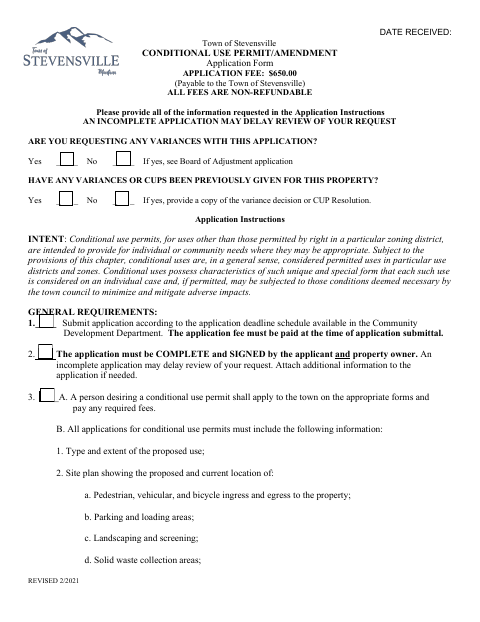 First page of the Conditional Use Permit/Amendment Application Form