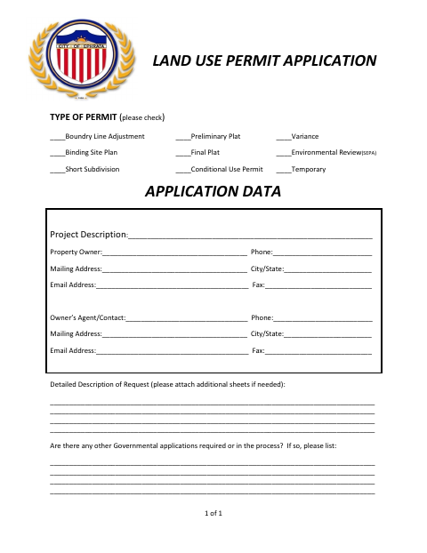 First page of the Land Use Permit Application