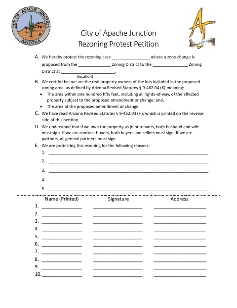 First page of the Rezoning Protest Petition