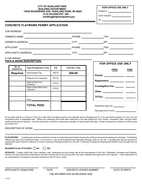 First page of the Concrete Flatwork Permit Application