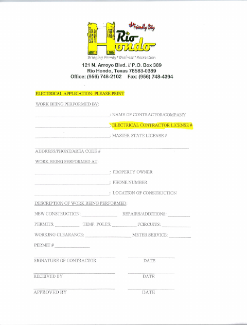 First page of the Electrical Permit