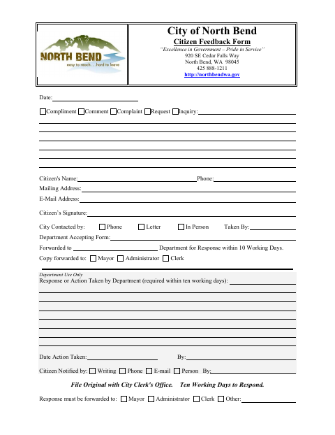 First page of the Citizen Feedback Form