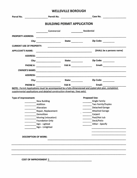 First page of the Building Permit Application