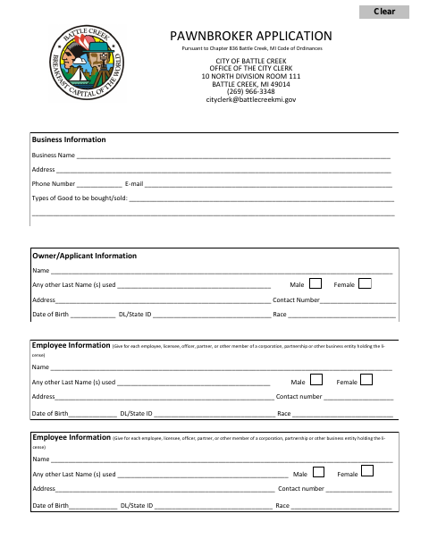 First page of the Pawnbroker Application