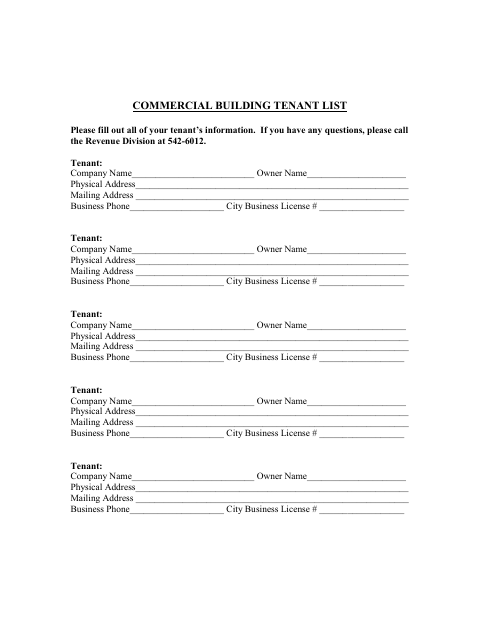 First page of the Commercial Building Tenant List