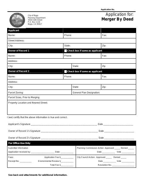 First page of the Merger By Deed Application