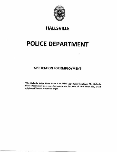 First page of the Police Department Employment Application