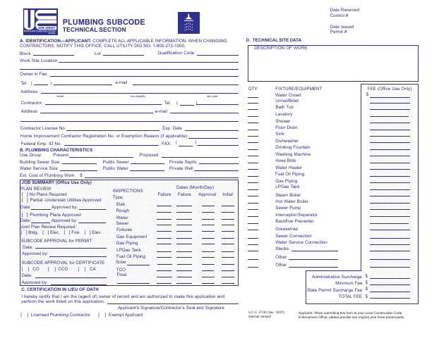 First page of the Plumbing Subcode Technical Section